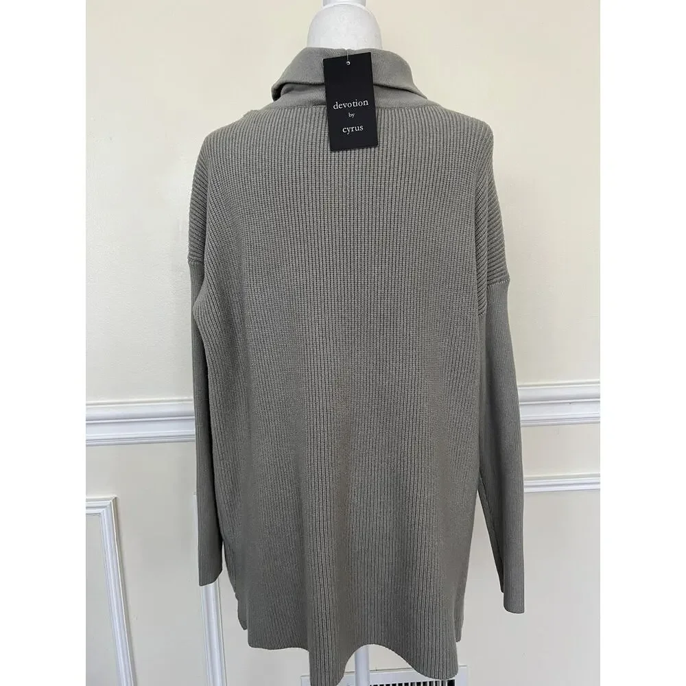 DEVOTION BY CYRUS Cowlneck Ribbed Tunic Sweater gray rayon women XL A004521